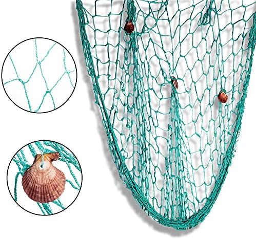 Nature Fish Net Wall Decoration with Shells, Ocean Themed Wall Hangings Fishing Net Party Decor for Pirate Party,Wedding,Photographing Decoration (2pack-Aqua/Aqua)