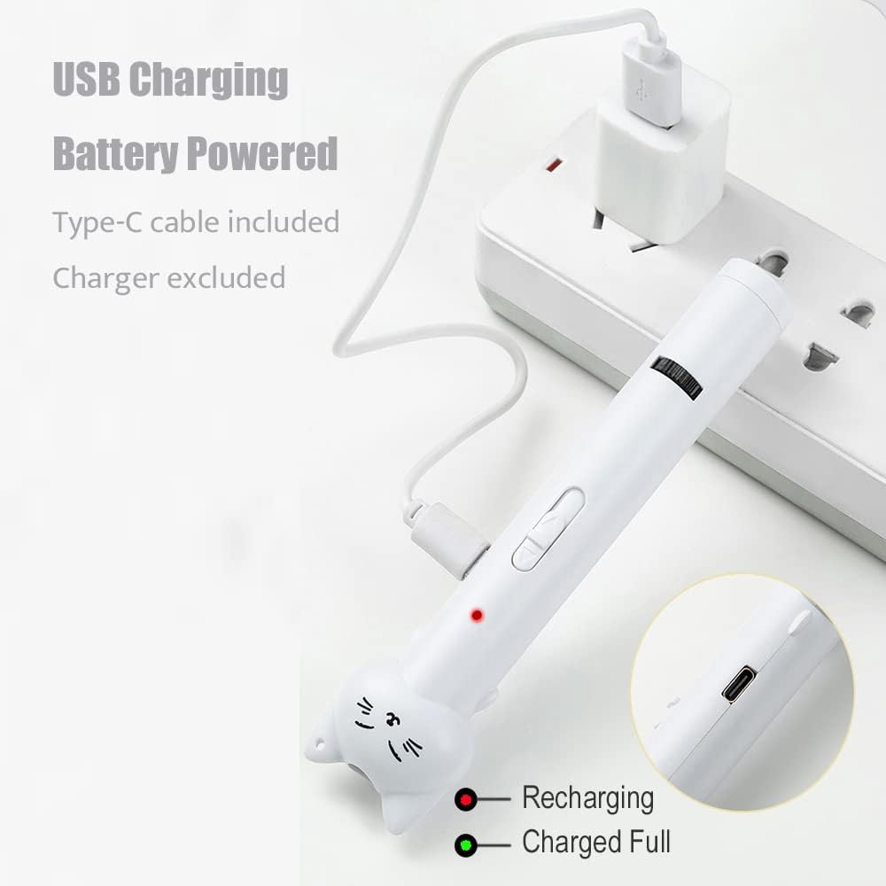 PARTSPOWER Laser Pointer Interative Cat Toy for Cats to Chase, Rechargeable Red Laser Light Pointer Exercises Training Tool for Kittens Cats Dogs (White)