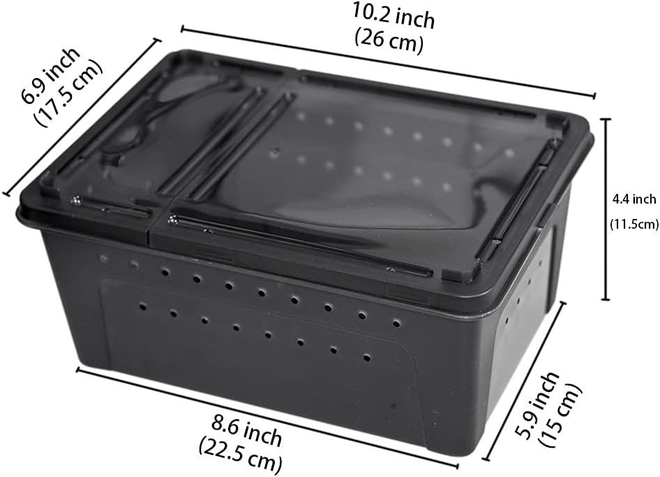 OMEM Portable Reptile Terrarium Habitat for Mini Pet Houses Breathable Holes Stackable Container (2PCS-Black-M)