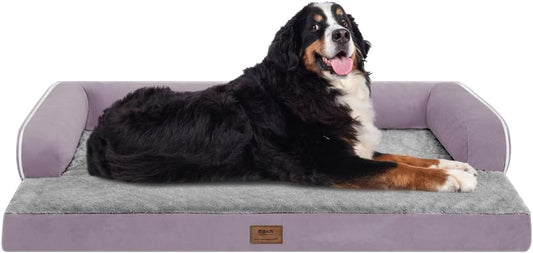 Large Dog Bed Orthopedic Washable, Orthopedic Dog Beds for Large Dogs with Washable Cover, Removable Bolster and Non-Slip Bottom Purple Pet Beds for XXXLarge Extra Large Dogs