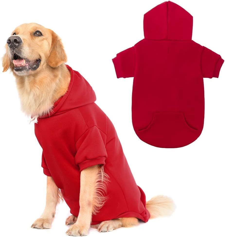 KOOLTAIL Basic Dog Hoodie - Soft and Warm Dog Hoodie Sweater with Leash Hole and Pocket, Dog Winter Coat, Cold Weather Clothes Sweatshirt for Small Medium Large Dogs Puppy Cat Boys Girls Red L