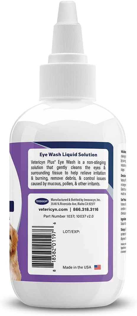 Vetericyn Plus Dog and Cat Eye Wash | Eye Drops for Dogs and Cats to Flush and Soothe Eye Irritations, Dog Tear Stain Cleaner, Safe for All Animals. 3 Ounces