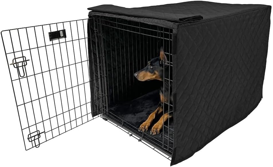 4Knines Quilted Dog Crate Cover – Heavy-Duty, Water-Resistant Fabric for Indoor/Outdoor Use – Durable Travel Cage Cover for Training, Weather Protection – Fits 48-Inch Crates – Black
