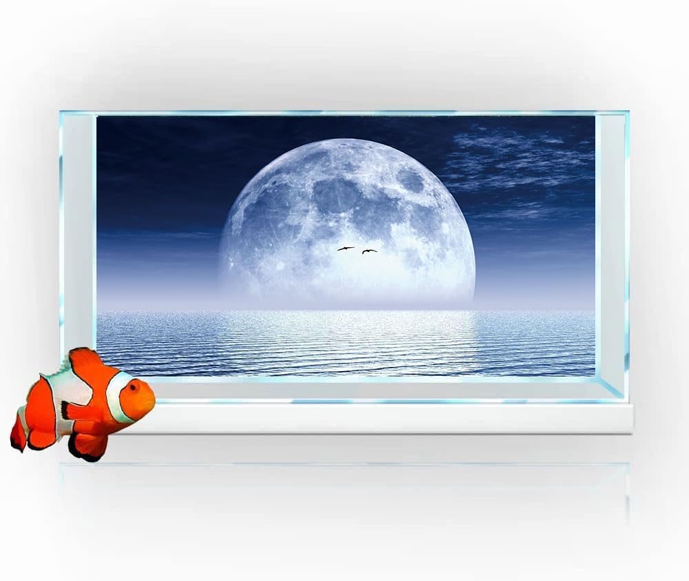 Moon Aquarium Background,Cool Sea Galaxy Parallel Space Themed Fish Tank Background, Cool Terrarium Background 30X12IN with 8 EVA Double-Sided Tape