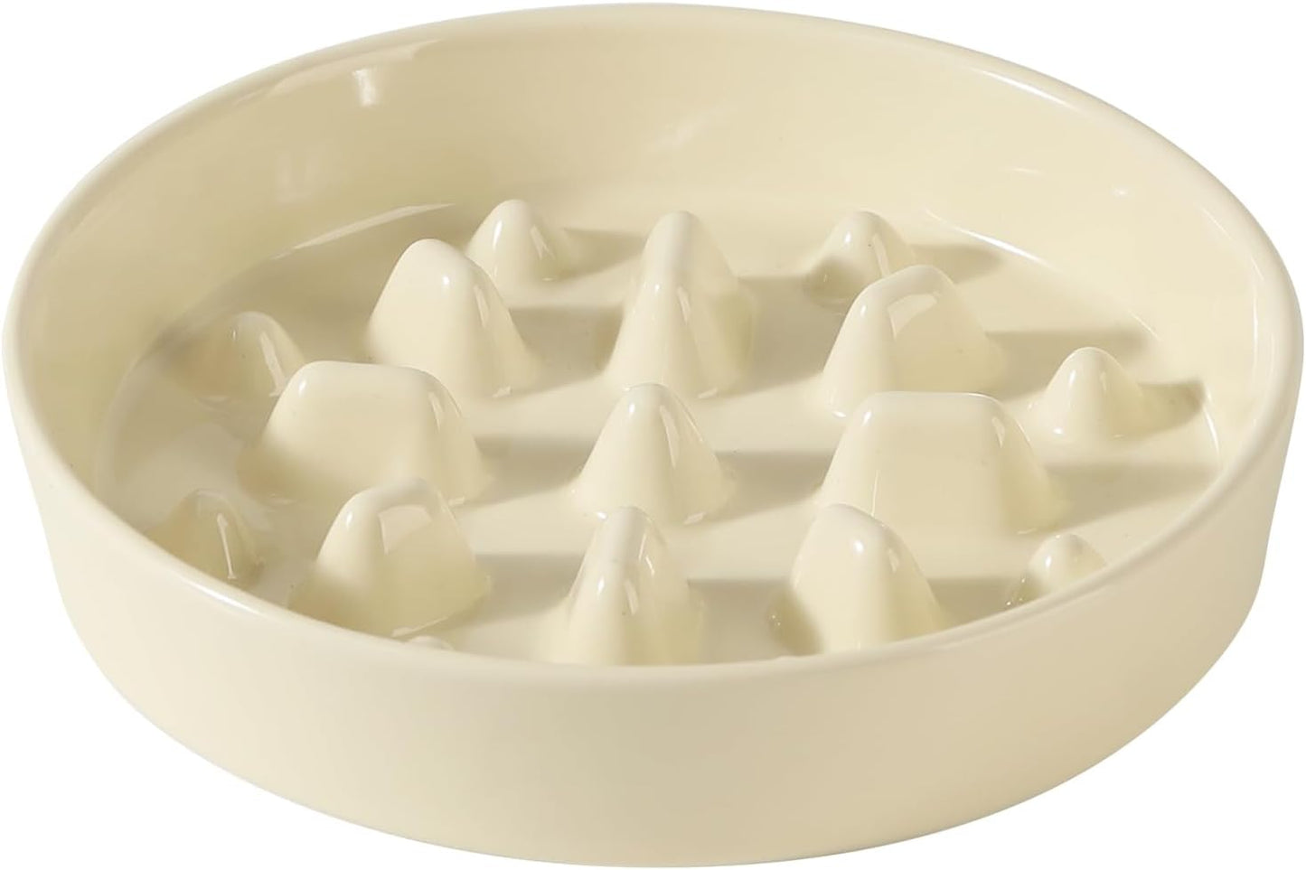 Ceramic 8.2 inch Dog Bowl Slow Feeder, Slow Pet Food Dish for Medium and Large Dog, Stop Bloat, Preventing Choking(Single Bowl, Beige)