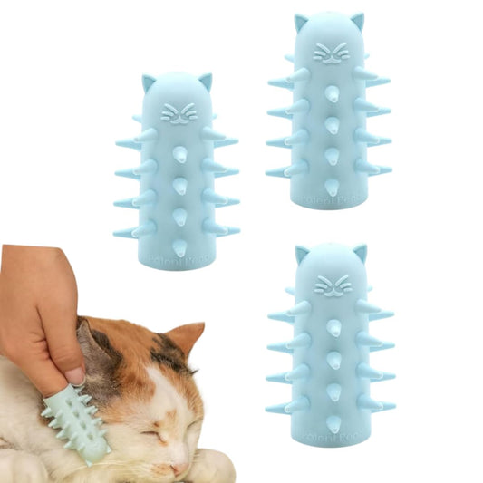 Furr&Purr Cat Brush, Scratcher, and Massager - Indoor Cat Calming Care with Face Scratcher, Finger Brush (3-Pack, Made in USA)