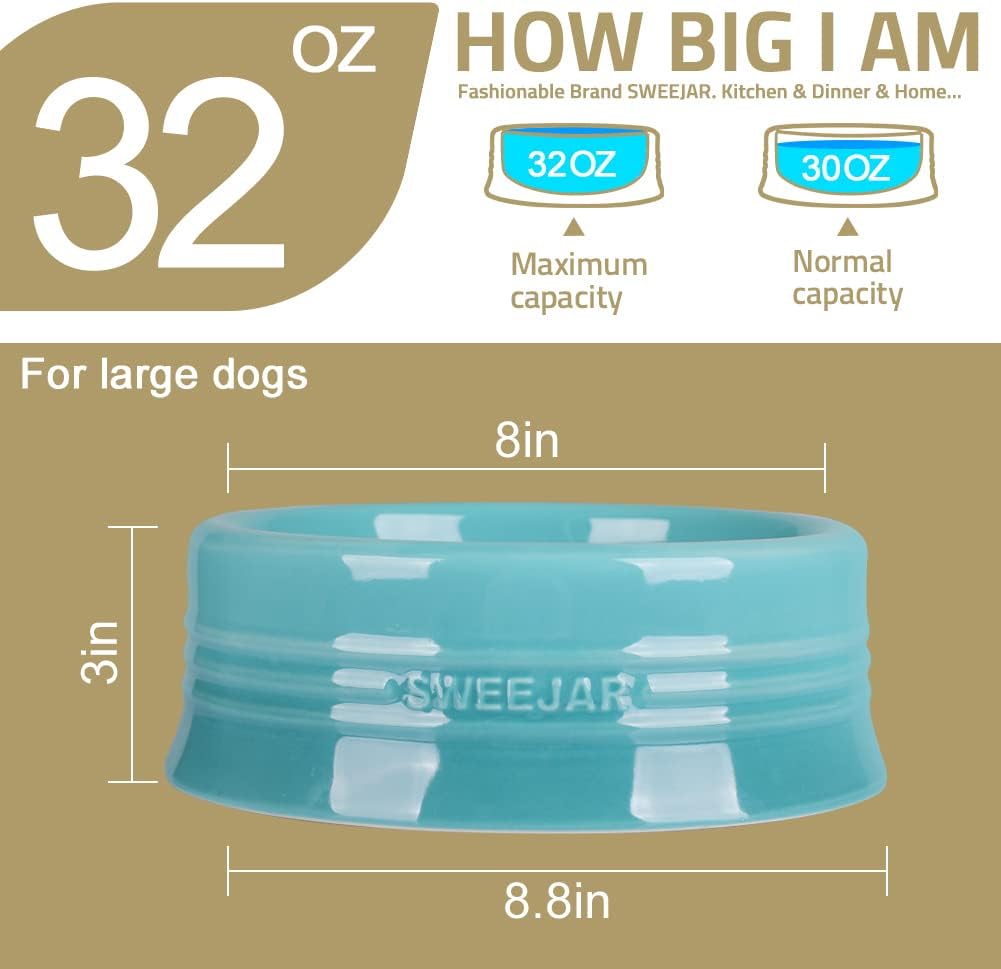 Sweejar Gradient Dog Bowl, Ceramic Dog Food Dish for Large Dogs and Large Cat, Porcelain Pet Bowl for Food and Water 32 oz (White)
