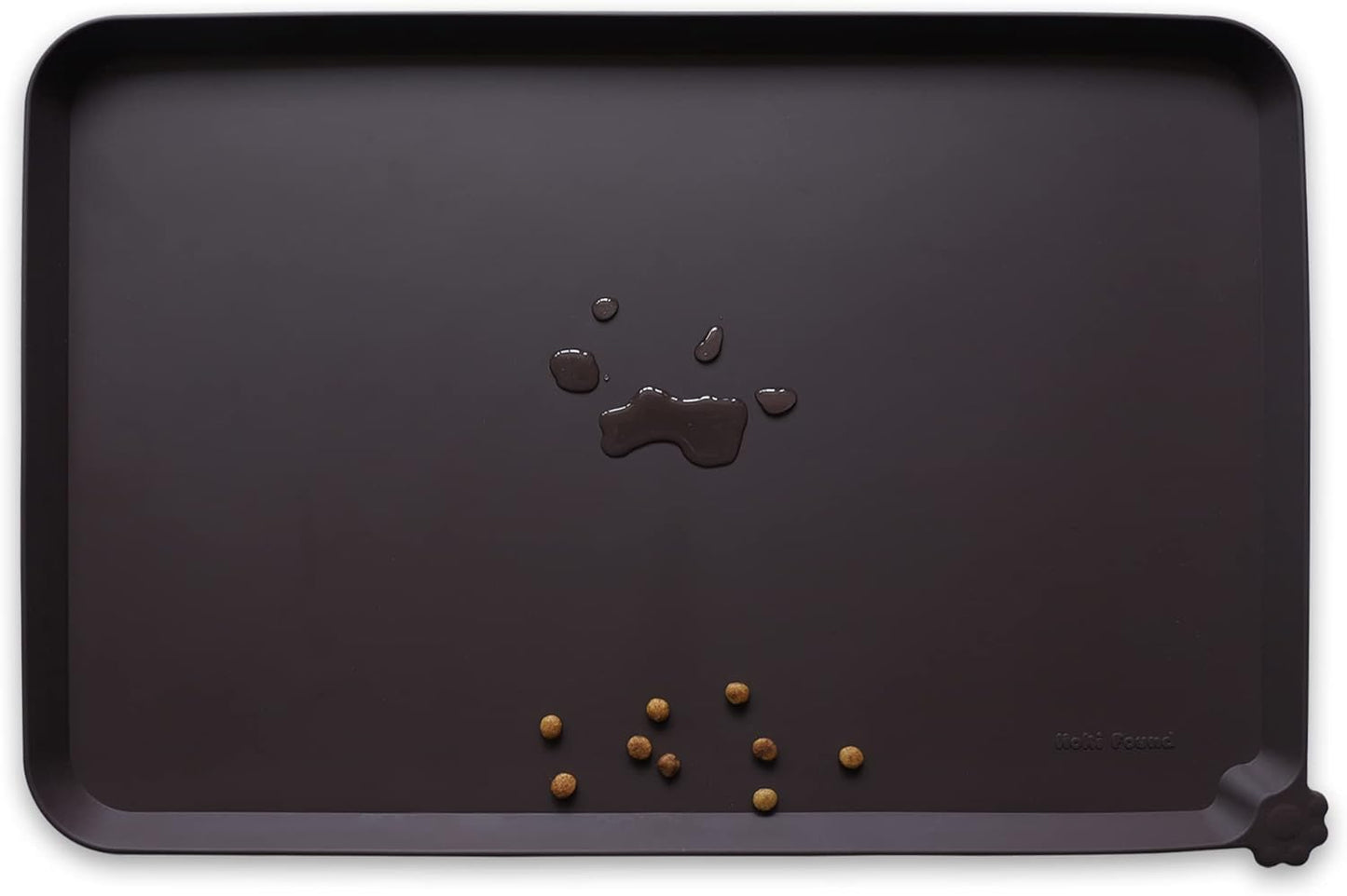 Hoki Found XX-Large Silicone Pet Food Mats - Non Slip Cat Dog Bowl Mats - Waterproof Dog Cat Food Tray - Dark Oak