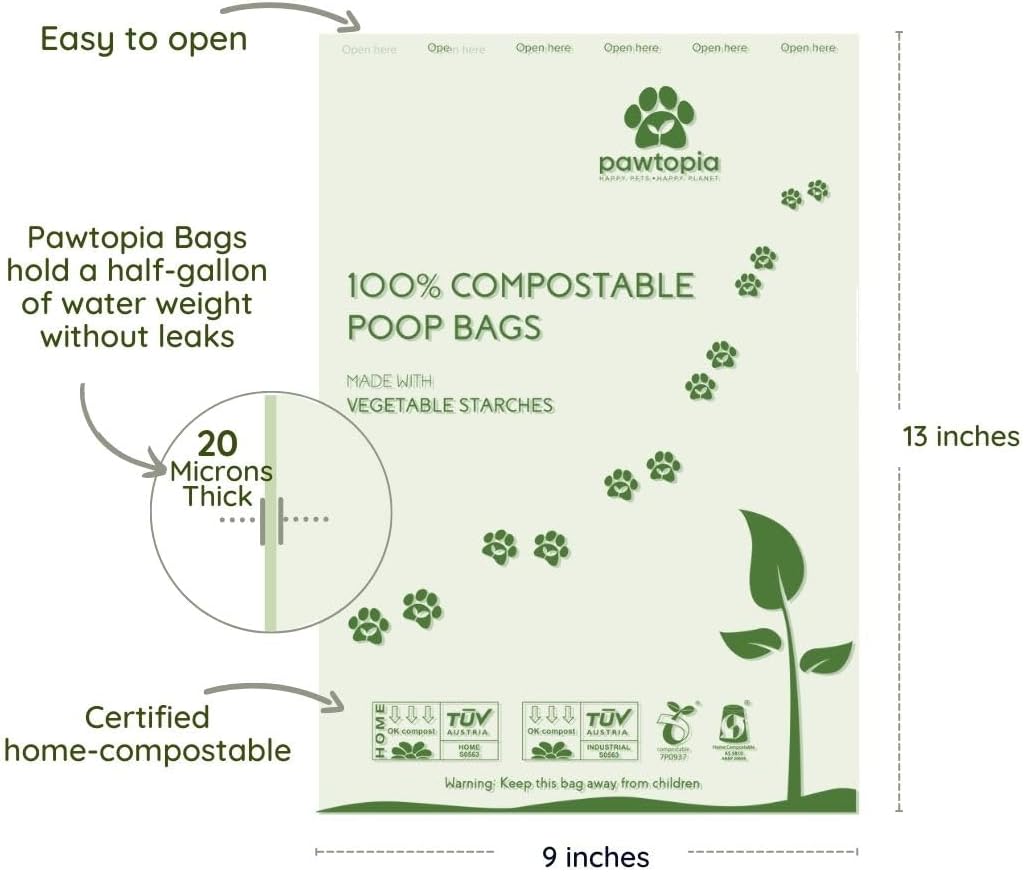 Biodegradable Dog Poop Bags, 60 Count, Certified Home Compostable, Leak-Proof, Easy Open, Standard Size, Supports Sustainable Living