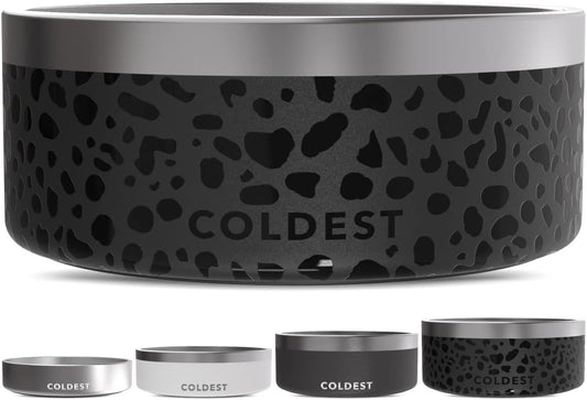 Coldest Dog Bowl - Anti Rust Metal, Non Slip, 3 Layers Insulated Stainless Steel Dog Bowls - Spill Proof & Heavy Duty - Water Bowl for Dogs, Cats & Pets, Dish Washer Safe (100 oz, Black Leopard)