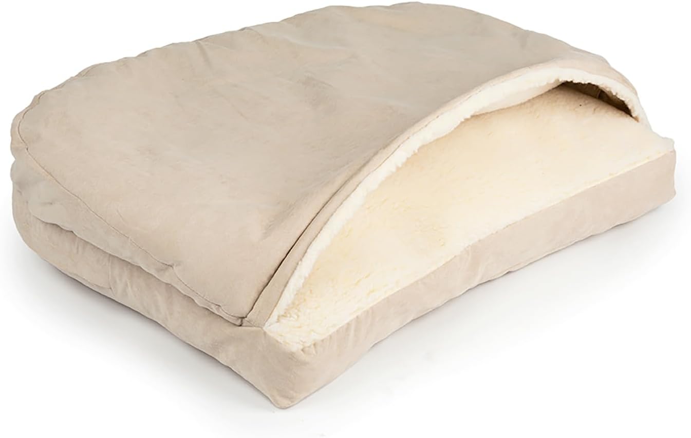 Snoozer Pet Products Luxury Rectangle Cozy Cave Dog Bed with Microsuede, Small, Buckskin