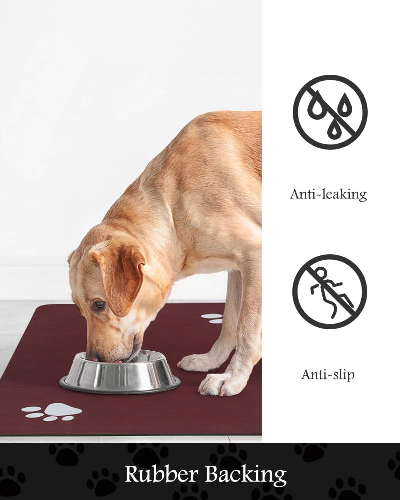 Pet Feeding Mat-Absorbent Dog Mat for Food and Water Bowl-No Stains Quick Dry Water Dispenser Mat-Dog Accessories Pet Supplies-Bowl for Messy Drinkers（RED,12"x19"