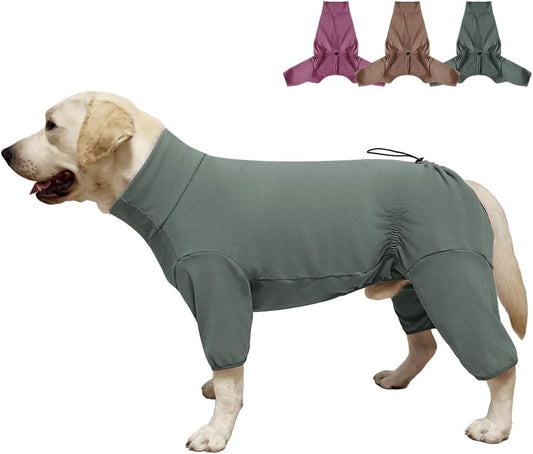 Dog Pyjamas PJS Sweater Clothes and Home Clothing Suitable for Medium to Large Breeds of Dogs, Dog Neutering Suits, Extra-Large Stretch Fabric, Four-Legged Clothes (Thickened Green, 5XL)