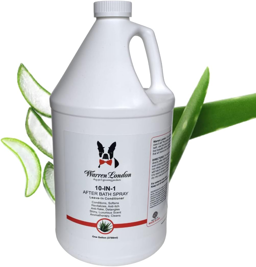 Warren London 10-in-1 After Bath Dog Spray | Dog Leave in Conditioner and Detangler | Pet Grooming Spray with Aloe Vera, Silk Amino Acids and Green Tea Extract | Made in USA | 1gal
