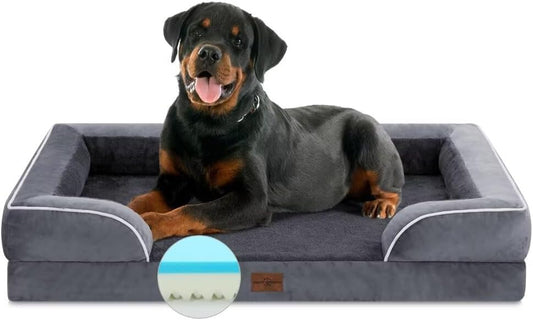 Comfort Expression Cooling Dog Bed, Jumbo Dog Bed for Extra Large Dogs, Memory Foam Orthopedic Bed, Large Breed Dogs, Waterproof Beds with Bolster & Removable Cover(Jumbo,Leaden Grey)
