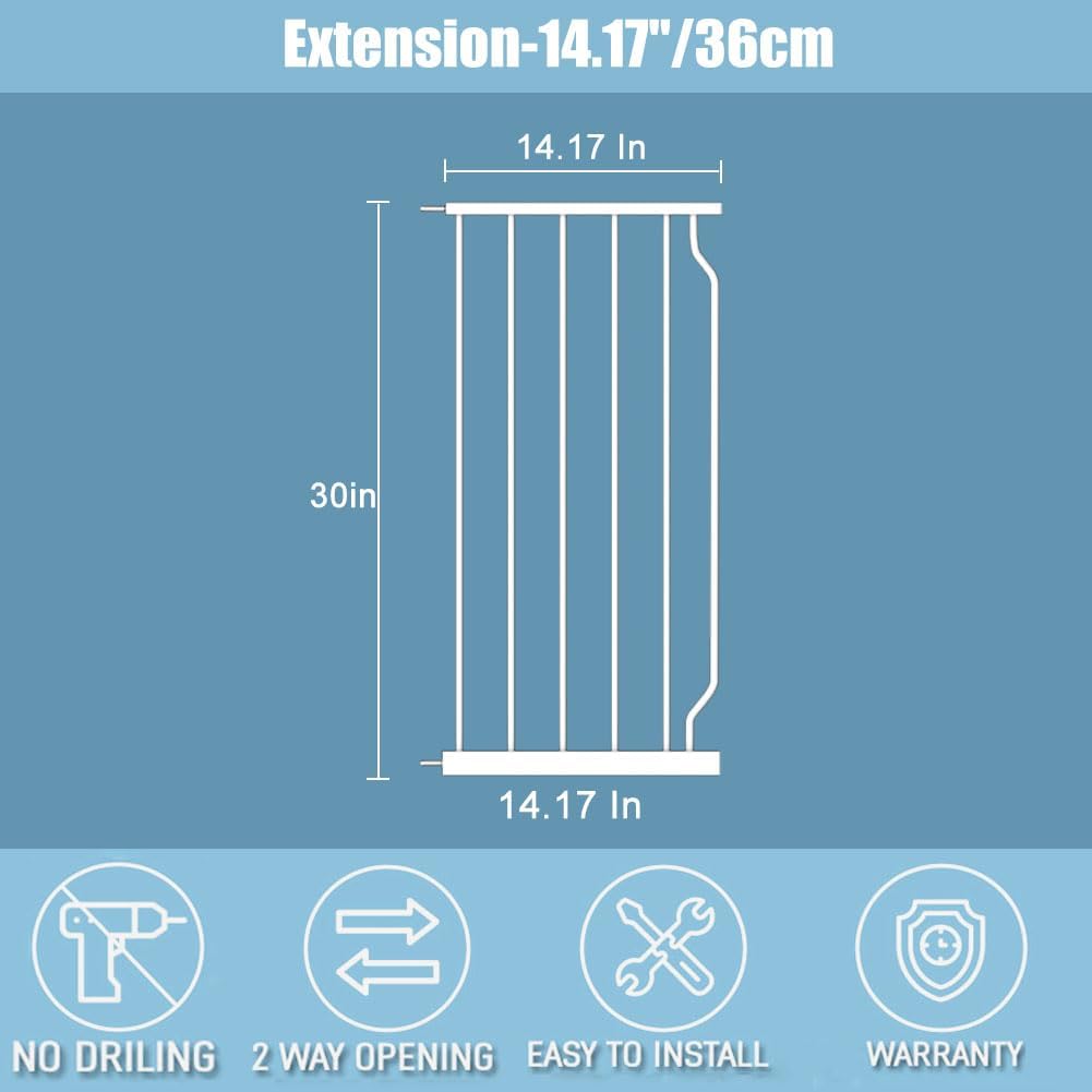 Extra Wide Baby Gate 14.17in Wide Extensions Walk Through Baby Gate Pressure Mount Auto Close Child Safety Gates (White, Extension-14.17"/36cm)
