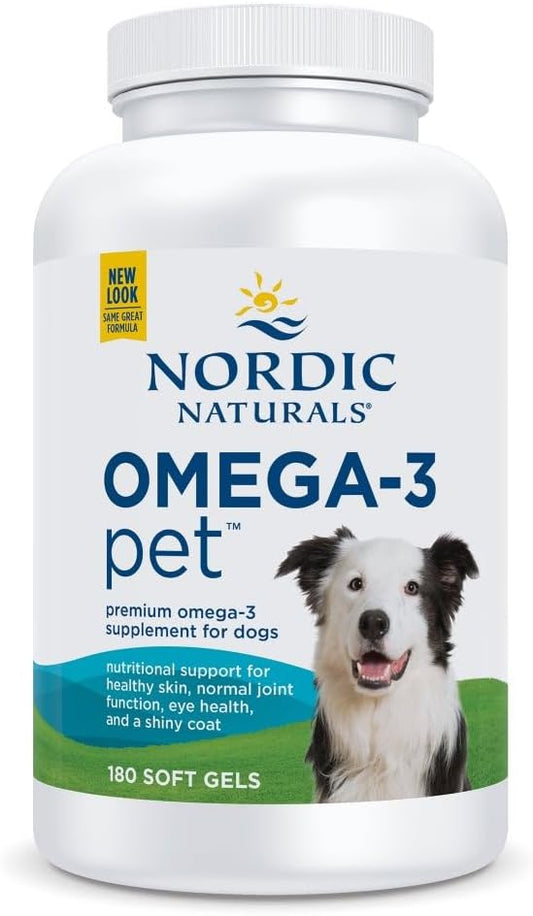Nordic Naturals Omega-3 Pet, Unflavored - 180 Soft Gels - 320 mg Omega-3 Per Soft Gel - Fish Oil for Dogs with EPA & DHA - Promotes Heart, Skin, Coat, & Immune Health
