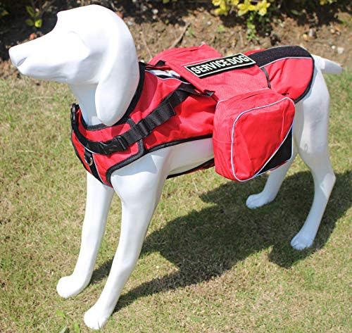 Serijoars Dog Vest Harnesses with Saddlebag Backpack for Camping & Travel - Reflective Hound Hiking Backpack Saddle Bag - Lightweight Vest Harness for Medium & Large Dogs (Red, L)