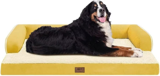 Large Dog Bed Orthopedic Washable - Waterproof with Removable Cover - Memory Foam - Beds Bolster Pet - Couch Sofa - XXXL Large Big Jumbo Dogs - Ginger Yellow Giant Dog Bed
