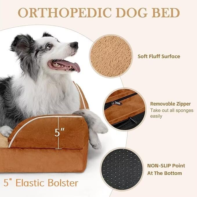 Comfort Expression Orthopedic Dog Beds for Extra Large Dogs, PV Washable Dogs Sofa Beds Jumbo, Waterproof Dog Bed with Removable Cover & Non-Slip Bottom(Jumbo,Caramel)