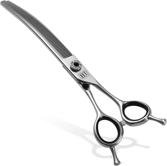 Dog Grooming Scissors: 7.0 inch Professional Pet Curved Thinning Shears Made Of Japanese 440C Advanced Stainless Steel for Dogs Cats and Other Pets