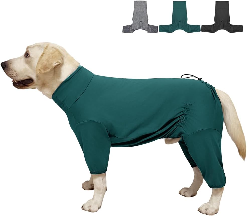 Dog Pyjamas PJS Sweater Clothes and Home Clothing Suitable for Medium to Large Breeds of Dogs, Dog Neutering Suits, Extra-Large Stretch Fabric, Four-Legged Clothes(Thin Dark Green, 3XL)