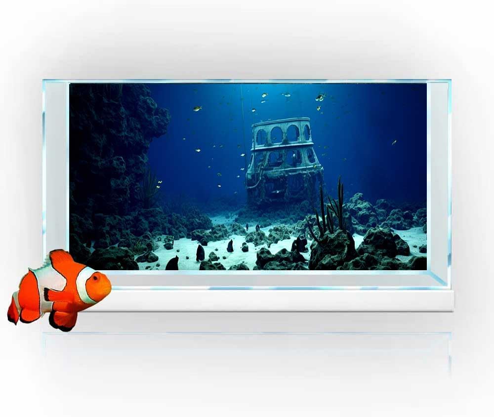 30X12IN Natural Underwater Aquarium Background, Pictures 3D Fish Reef Fish Tank Decoration Background, with 8 EVA Double-Sided Tape