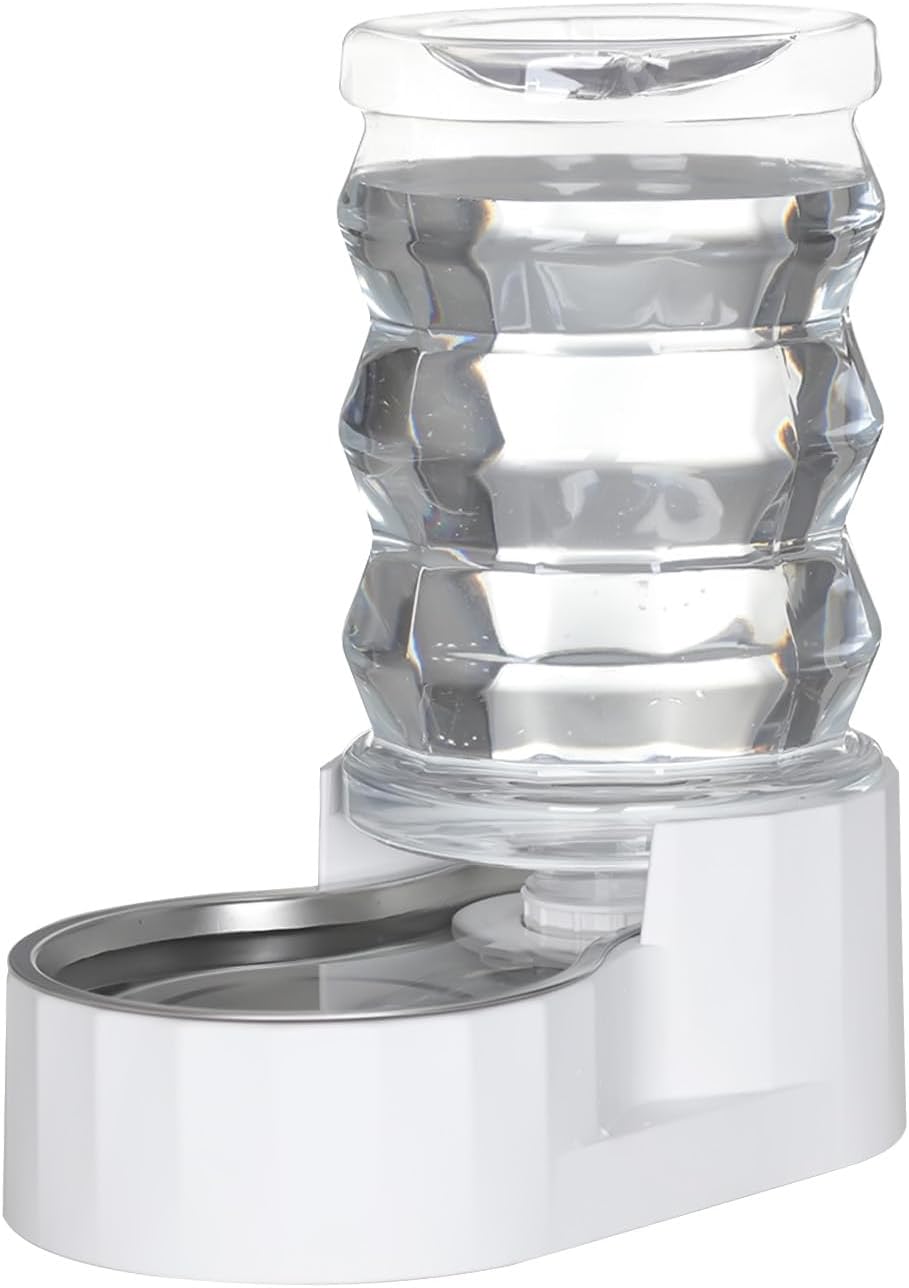 Sfozstra Dog Water Bowl Dispenser: 6L White Lagre Stainless Steel - BPA-Free - Automatic Gravity Pet Water Dispenser for Busy Owners