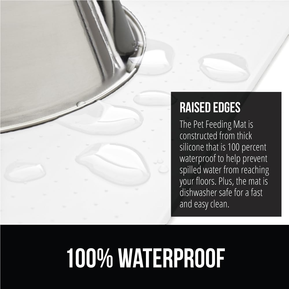 GORILLA GRIP 100% Waterproof Raised Edge BPA Free Silicone Pet Feeding Mat, Dog Cat Food Mats Contain Spills Protects Floors, Placemats for Cats and Dogs Water Bowl, Pets Accessories 28x18 White