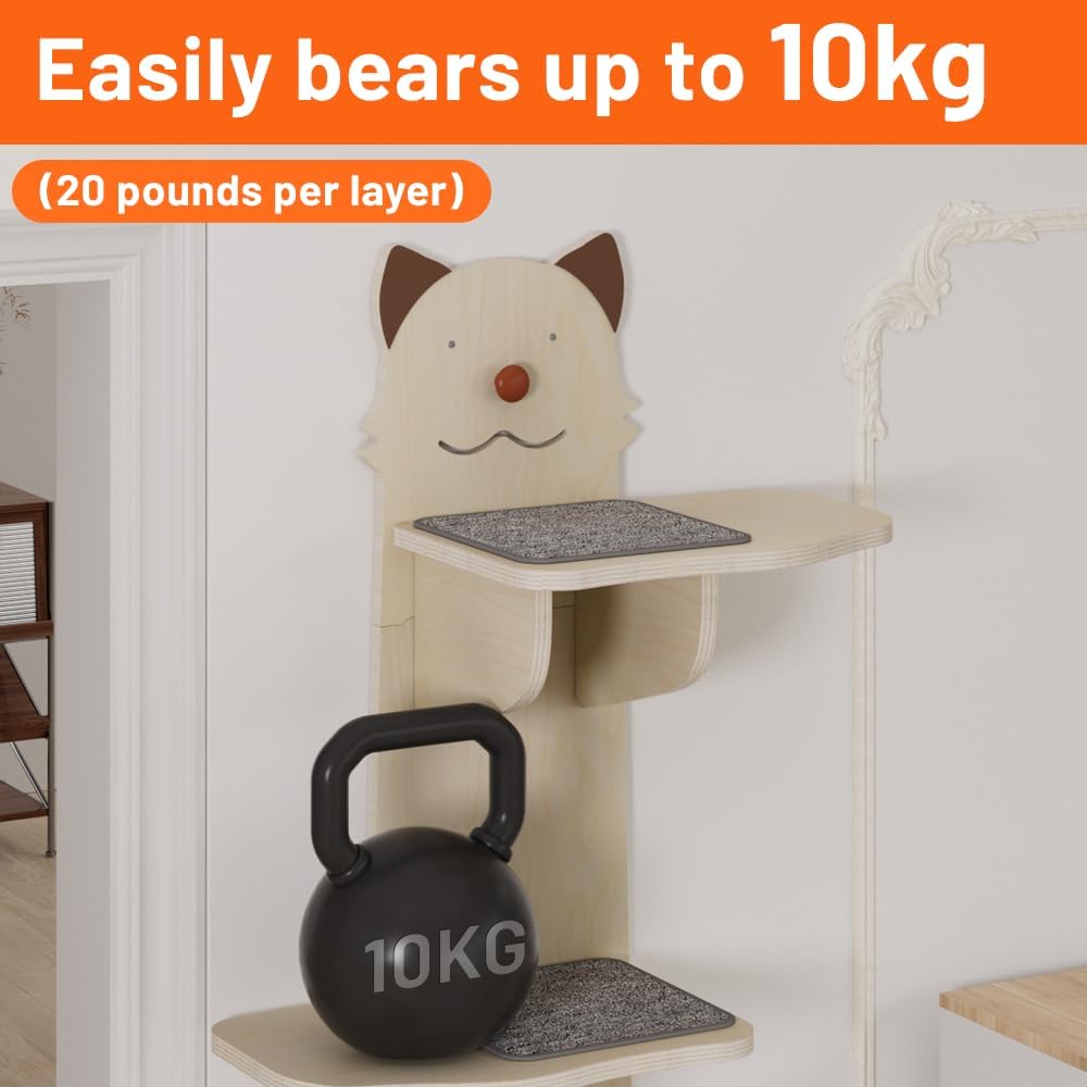 Cat Wall Mount Mounted Floating Shelves Shelf Perch Furniture Perch Hammock Climber Climbing Tree Indoor Large Wall-Mounted Steps Cat Climb Perches Solid Wood Hammock