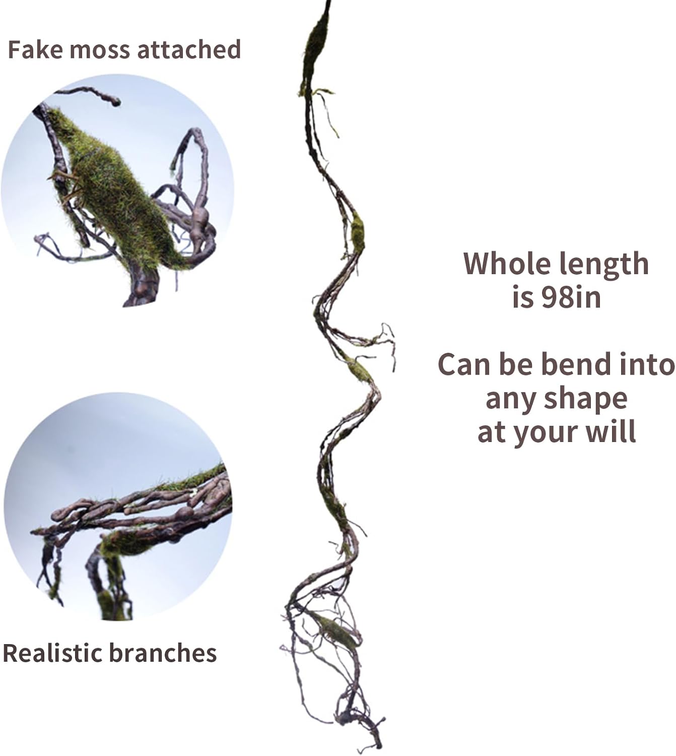 98in Bendable Wall Hanging Artificial Cherry Blossom Tree Vines Fake Reptile Plants Branches Twigs Trunk Garland for 3D Outdoor Bedroom Garden Home Background Halloween X'Mas Decoration