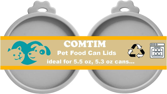 Comtim Cat Food Can Covers Lids for 5.5 oz Cans, 2 Pack Silicone Cat Food Can Lids for 5.5 oz 5.3 oz Cans...Pet Food Can Covers Reusable Can Toppers Savers for Wet Food (Grey)