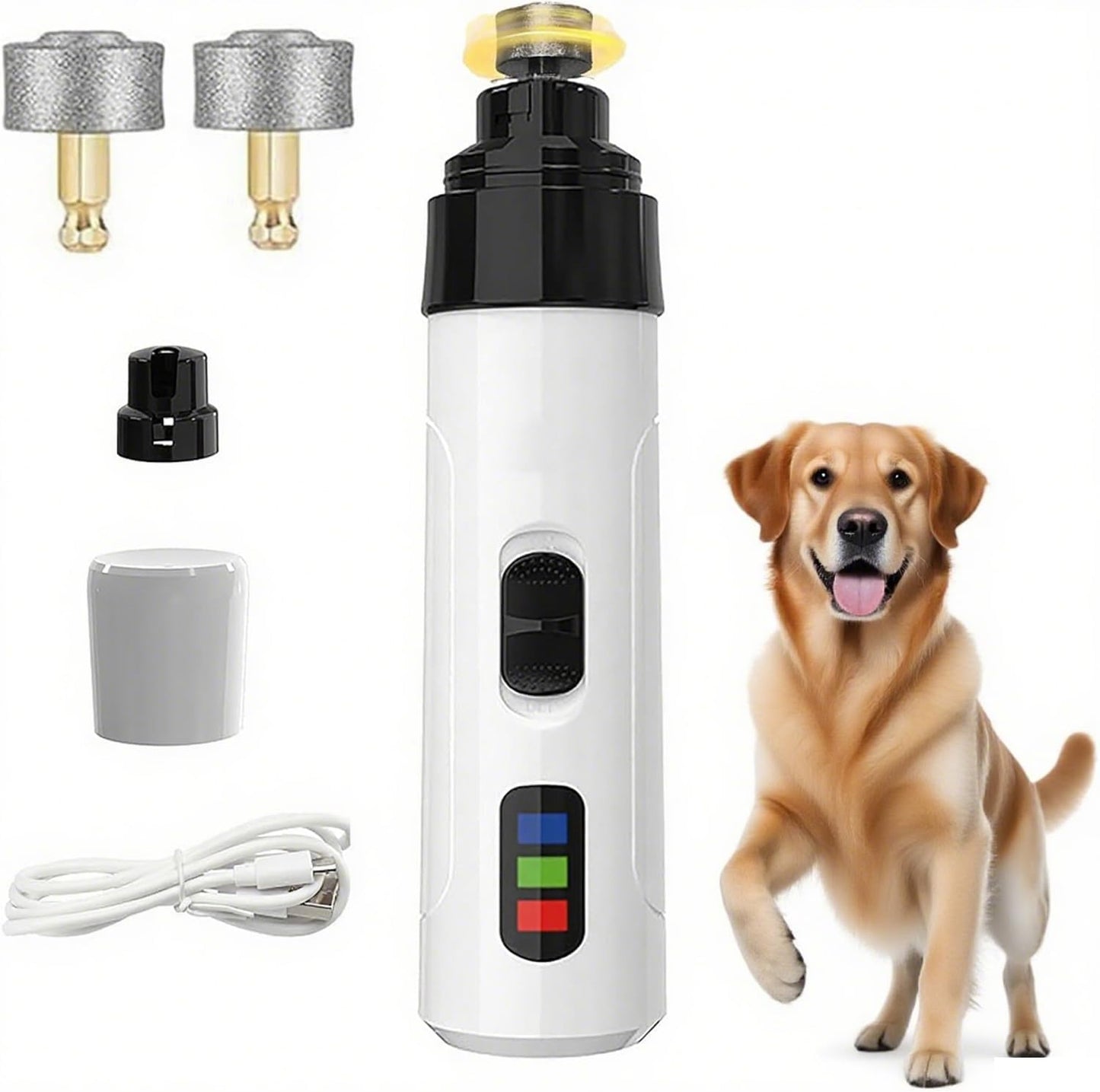 Electric Dog Nail Grinder - USB Rechargeable Electric Nail Trimmer with 3 Diamond Grinding Heads for Small to Large Dogs & Cats