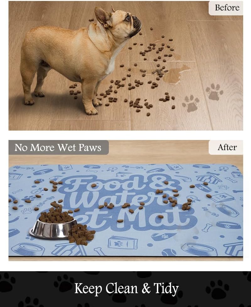 Pet Feeding Mat-Absorbent Dog Mat for Food and Water Bowl-No Stains Quick Dry Water Dispenser Mat-Dog Accessories Pet Supplies-Bowl for Messy Drinkers（Words,17"x28"