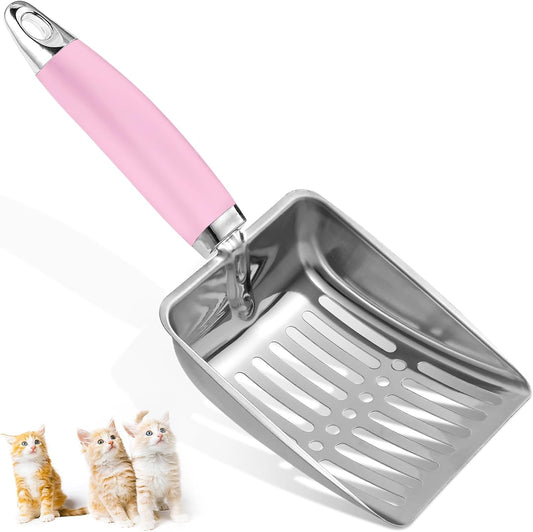 Cat Litter Scoop - Stainless Steel Metal Cat Litter Scoop-Sturdy Mesh Scooper - Mesh Shovel-Easy to Clean - Suitable for Cat Litter Box -Pink