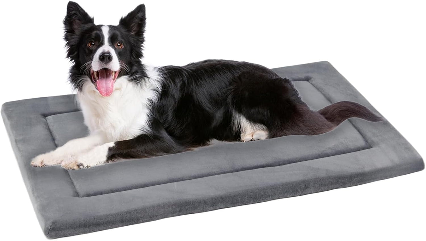 KHONSU PET Dog Bed Mat for Crate 1.1in Slim Cooling Pad Reversible Flannel & Waterproof Canva for Dogs up to 90 lbs