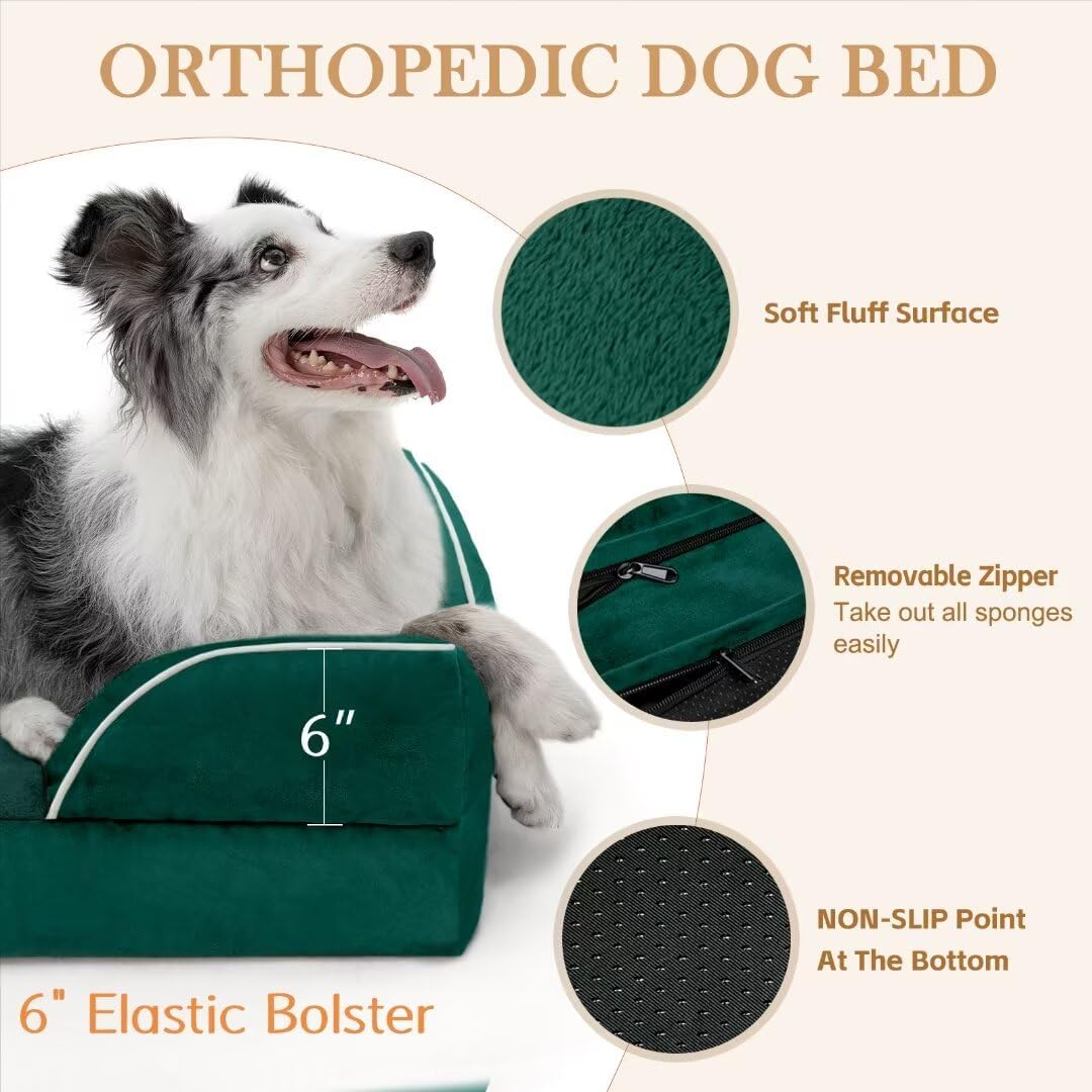 Comfort Expression Orthopedic Dog Bed Waterproof, XXL Dog Beds for Oversized Dogs, Washable Dogs Sofa Bed with Removable Cover & Non-Slip Bottom(XX-Large,Emerald)