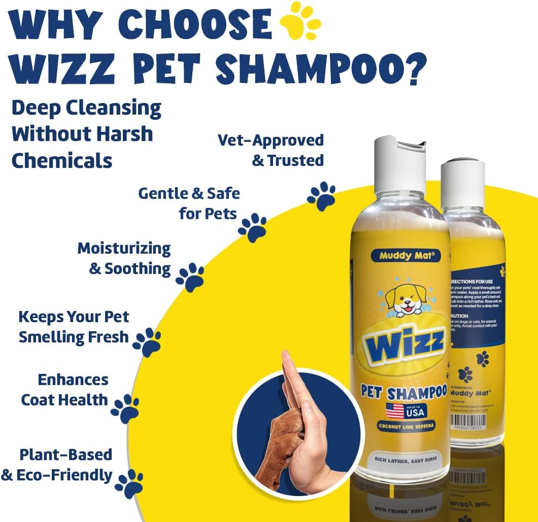 Muddy Mat® Wizz Pet Shampoo for Dogs & Cats - Aloe Vera & Oatmeal Dog Shampoo for Itchy Skin Relief, Smelly Dogs & Sensitive Coats - Natural, Alcohol & Paraben Free - Puppy Shampoo, 17 oz