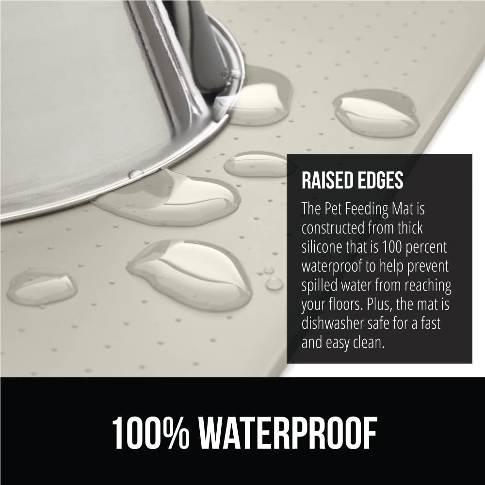 GORILLA GRIP 100% Waterproof Raised Edge BPA Free Silicone Pet Feeding Mat, Dog Cat Food Mats Contain Spills Protects Floors, Placemats for Cats and Dogs Water Bowl, Pets Accessories 28x18 Cream
