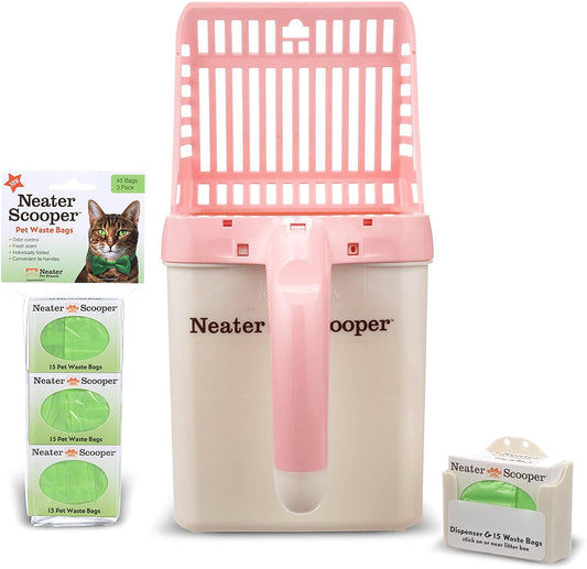 Neater Pet Brands Neater Scooper Standard Cat Litter Scoop, 60 Refill Bags – Mess-Free Cat Litter Scooper with Bag, Spill-Proof Kitty Box Sifter, Bin Doubles as Scoop Holder, For Single-Cat Households