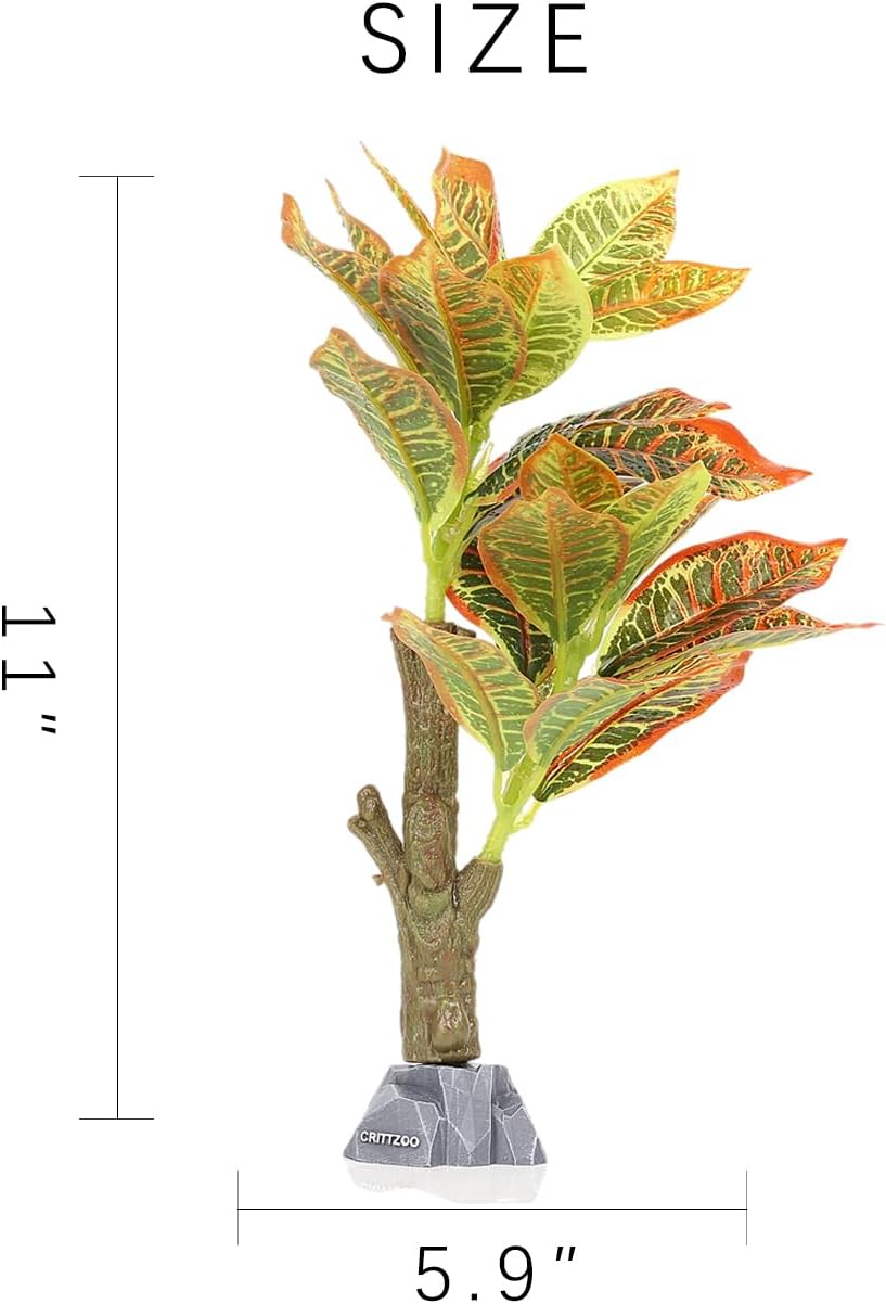 Reptile Terrarium Plants, Bearded Dragon Tank Decor Accessories For Ball Python Leopard Gecko Tree Frog Tarantula Lizard Corn Snake Tortoise Chameleon Crested Gecko - Fake Codiaeum Variegatum