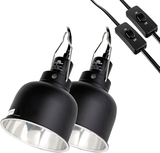 2 Pack Reptile Light Fixture, 5.5in Deep Dome Reptile Lamp Fixture, Optical Reflection Cover, Separate Switche & Hook, Terrarium Light Fixture for Reptile Heat Basking UVB Bulbs, 100W, Black
