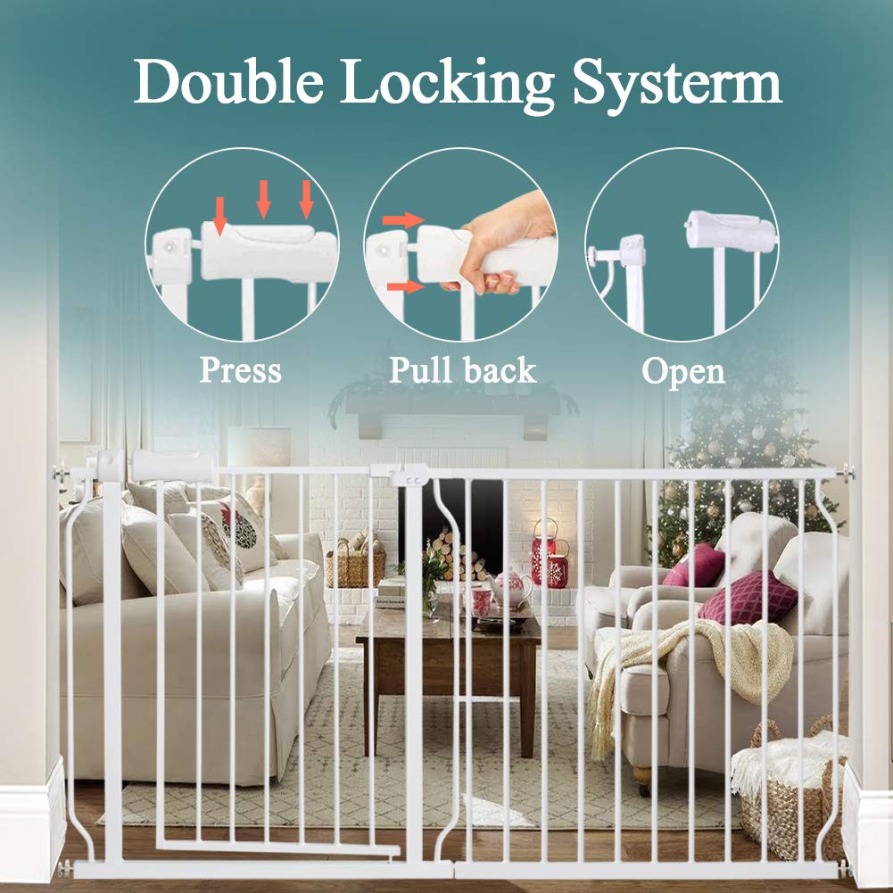 ALLAIBB Extra Wide Pressure Mounted Baby Gate Walk Through Child Kids Safety Toddler Tension White Long Large Pet Dog Gates with Extension for doorways Kitchen (66.93"-71.65"/170-182cm)