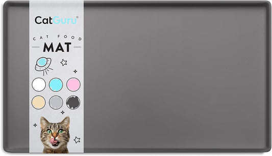 CatGuru Cat Food Mat, Small & Large Feeding Mats, 100% Waterproof Silicone Pet Placemat, Non-Slip Cat Food and Water Bowl or Water Fountain (Small, Carbon)