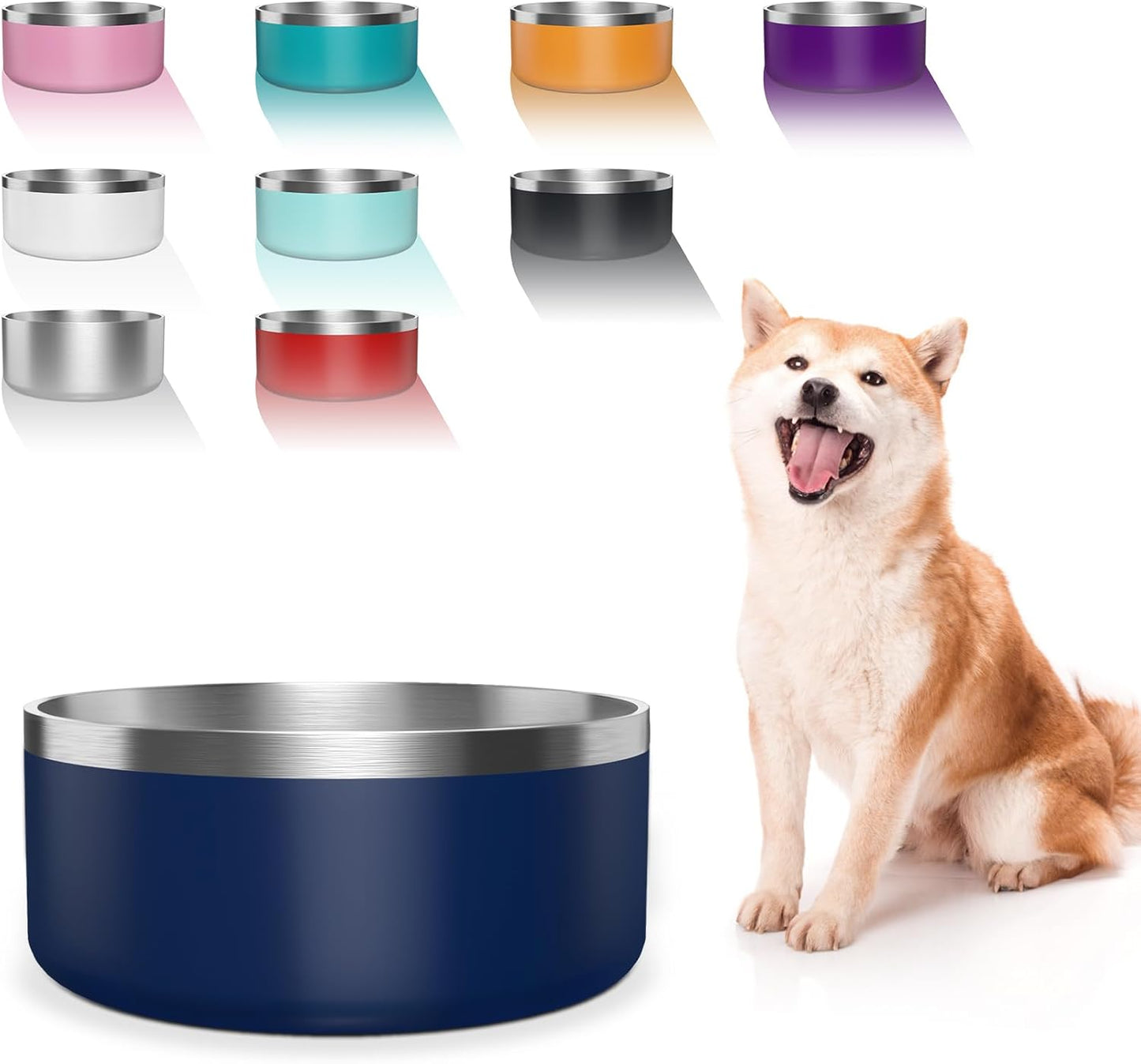 Dog Bowl, Stainless Steel Dog Food and Water Bowl with Non Slip Quiet Bottom, Easy to Clean, Dishwasher Safe, 64oz, Blue