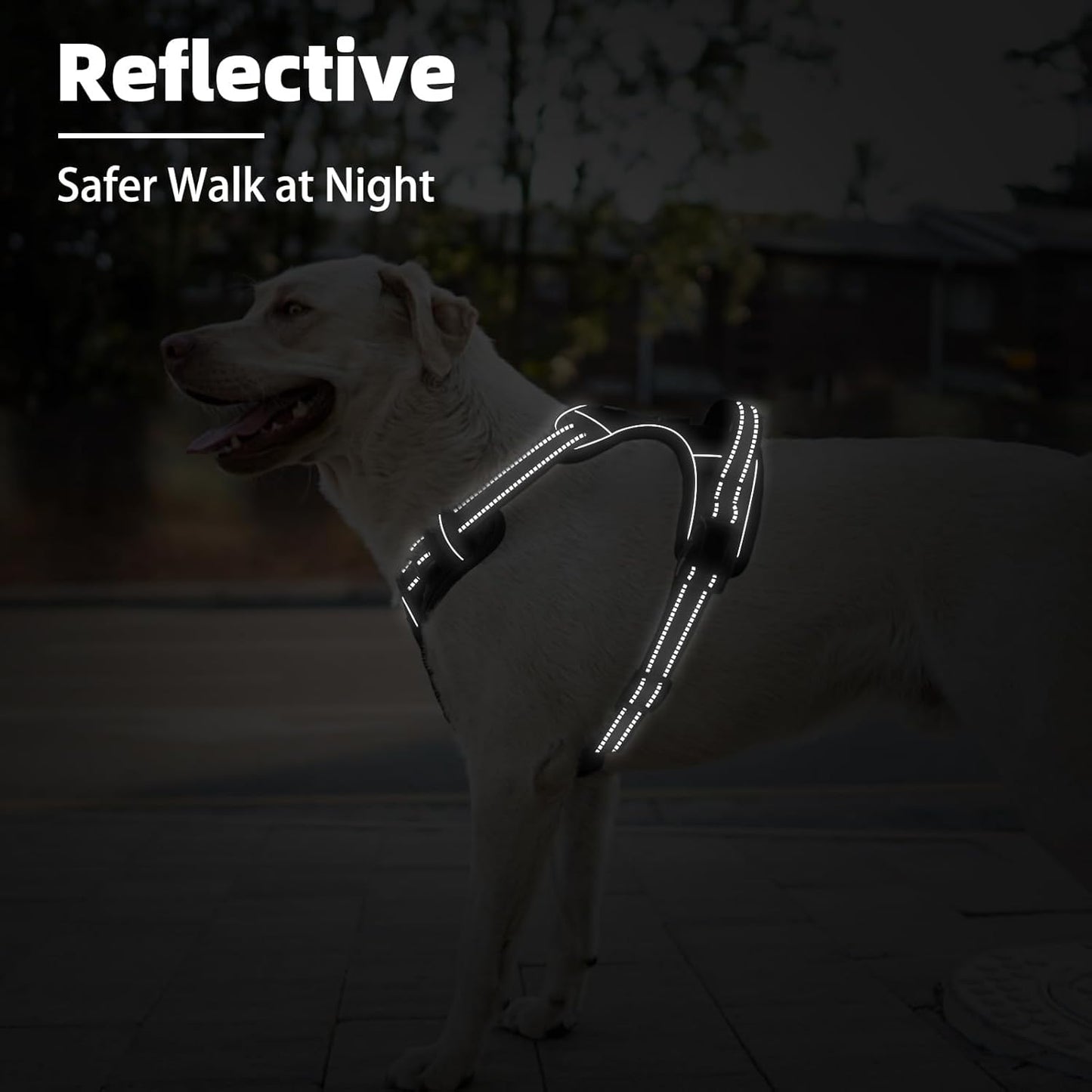 PUPTECK No Pull Dog Harness for Large, Adjustable Reflective Dog Harness with Handle Easy Control, Comfortable Soft Padded Pet Vest Harness for Large Dogs, Black L