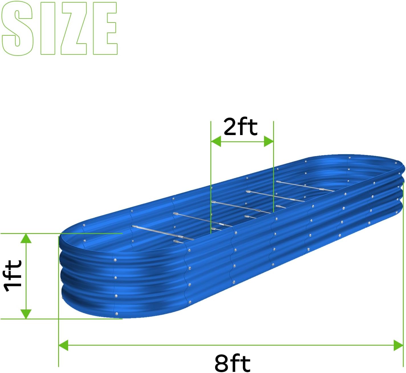 Land Guard 8×2×1ft Galvanized Raised Garden Bed Kit, 108 Gallon Capacity Raised Garden Boxes Outdoor, Oval Metal Raised Garden Beds for Vegetables, Blue(with 10 Connecting rods)