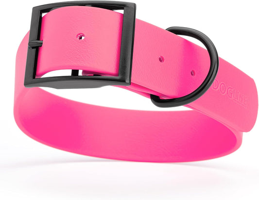 Dogline Biothane Waterproof Dog Collar Strong Coated Nylon Webbing with Black Hardware Odor- Proof for Easy Care Easy to Clean High Performance Fits Small Medium or Large Dogs, Passionfruit Pink