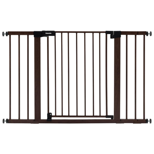 BABELIO Baby Gate with Black Wood Pattern, 29-48 Inch Auto Close Dog Gate for The House, Stairs and Doorways, Pressure Mounted Pet Gate with Door and Y Spindle Rods
