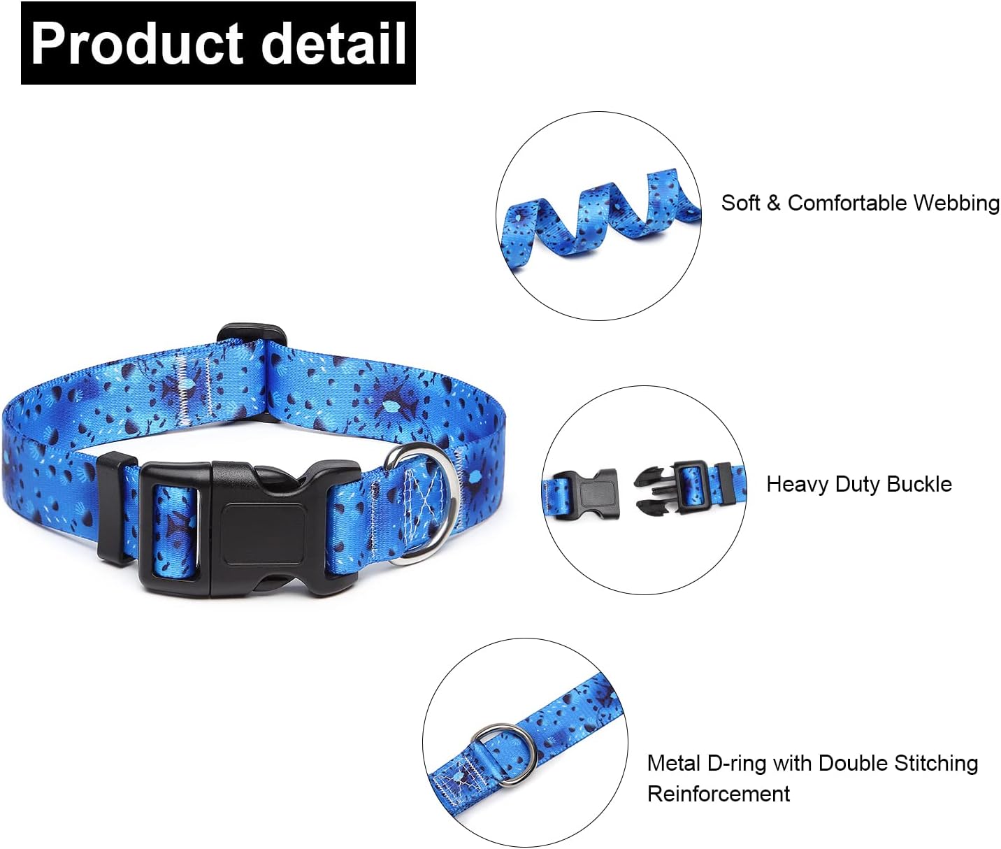 Mercano Adjustable Dog Collar - Special Design Patterns, Soft Nylon Comfortable Durable Pet Collar for Small Medium Large Dogs (L, Blue Ocean)